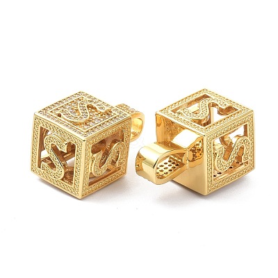Alphabet Brass Micro Pave Clear Cubic Zirconia Pendants ZIRC-O045-01G-S-1
