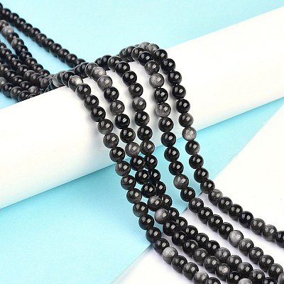 Natural Silver Obsidian Beads Strands X-G-D083-01D-1