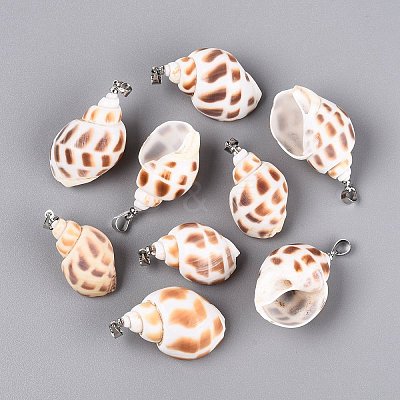 Brass & Natural Spiral Shell Pendants SHEL-Q029-16P-1