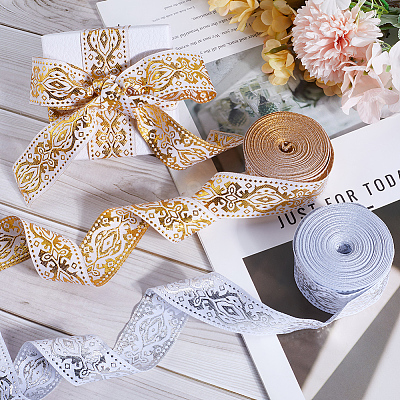2 Rolls 2 Colors Ethnic Style Polyester Silk Grosgrain Ribbon OCOR-GF0003-68-1