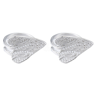 Clear Cubic Zirconia Heart Leaf Open Cuff Ring RJEW-T016-42P-1