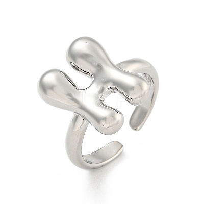 Brass Letter Open Cuff Rings for Women RJEW-G313-01H-P-1