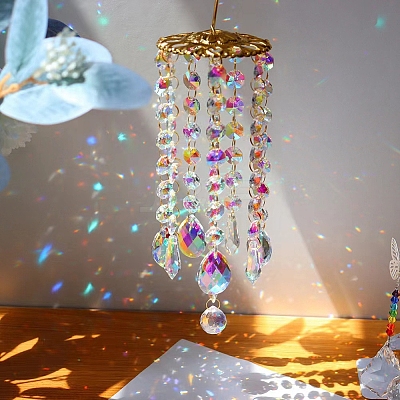 Glass Octagonal Beads Hanging Suncatchers PW-WGF225B-01-1