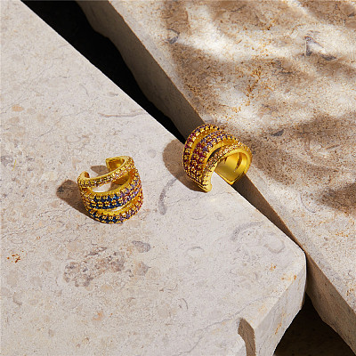 Brass Micro Pave Grade AAA Cubic Zirconia Cuff Earrings JE020A-X-1