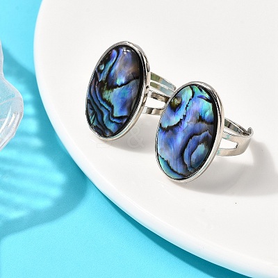 Brass & Natural Paua Shell Link Finger Rings RJEW-S638-01P-1