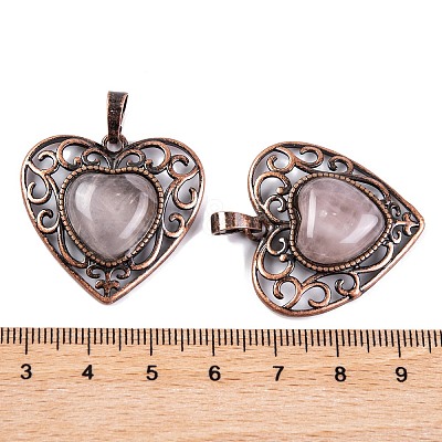 Natural Rose Quartz Peach Love Heart Pendants G-G158-01-18-1