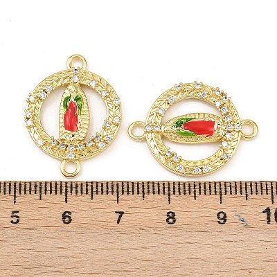 Brass Micro Pave Clear Cubic Zirconia Virgin Mary Connector Charms KK-L251-20G-02-1