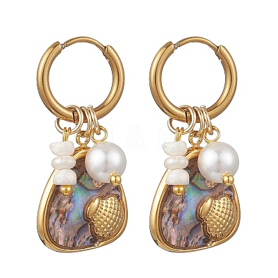 Abalone Shell Pendant Necklace & Hoop Earrings with Shell Pearl & Natural Freshwater Pearls SJEW-JS01379-01-1