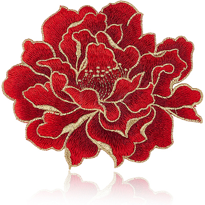 4Pcs Peony Polyester Embroidery Sew On Patches PATC-CY0001-72B-1