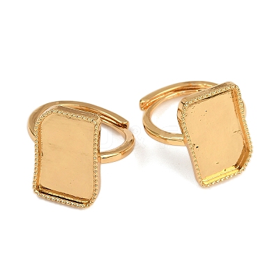 Rectangle Brass Adjustable Ring Components KK-Z122-20G-1