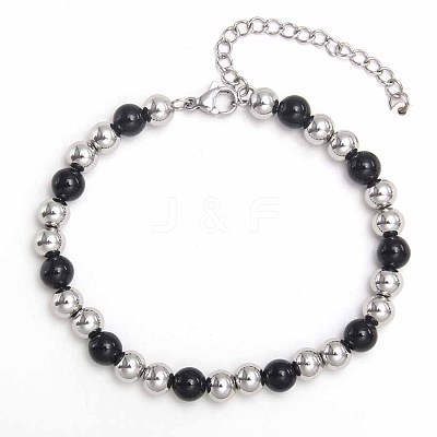 Simple Fashion Round 304 Stainless Steel Beaded Bracelets for Women UG2742-10-1