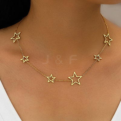304 Stainless Steel Star Link Chain Necklaces for Women FS-WGF136C-01-1