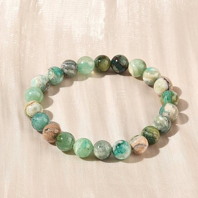 Natural Green Line Jasper Round Beaded Stretch Bracelets for Women BJEW-F535-02B-1