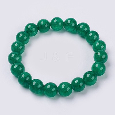 Natural Green Jade Beaded Stretch Bracelet BJEW-P210-11-8mm-1