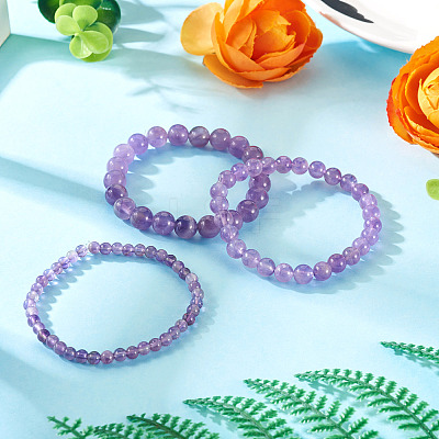 3Pcs Natural Amethyst Beads Stretch Bracelets for Women BJEW-TAC0033-1