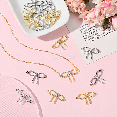16Pcs 2 Colors Rack Plating Brass Pave Clear Cubic Zirconia Bowknot Connector Charms KK-SC0006-77-1