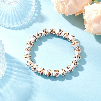 Handmade Flower Printed Porcelain Ceramic Beaded Stretch Bracelets BJEW-JB11910-02-1