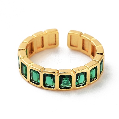 Rectangle Brass Micro Pave Cubic Zirconia Open Cuff Ring for Women RJEW-Z044-04G-04-1