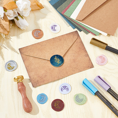 Brass Wax Seal Stamp with Wood Handle AJEW-WH0412-0015-1