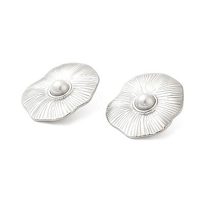 304 Stainless Steel Shell Pearl Flower Stud Earrings for Women EJEW-U020-21P-1