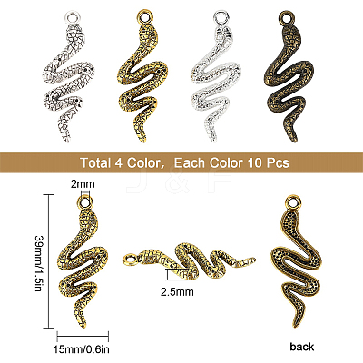 40Pcs 4 Colors Snake Alloy Pendants TIBEP-SC0001-82-1
