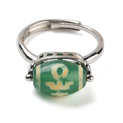 Oval Dyed & Heated Tibetan Style dZi  Natural Agate Adjustable Rings RJEW-C087-04P-01-1