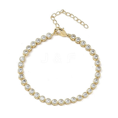 Brass Pave Cubic Zirconia Flat Round Link Chain Bracelets KK-CBA6980-17G-B-1