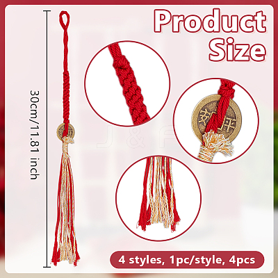 4Pcs 4 Styles Macrame Cotton Cord Hanging Ornaments HJEW-OC00276-1