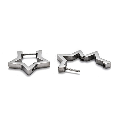 Tarnish Resistant 304 Stainless Steel Star Huggie Hoop Earrings STAS-J033-05P-1