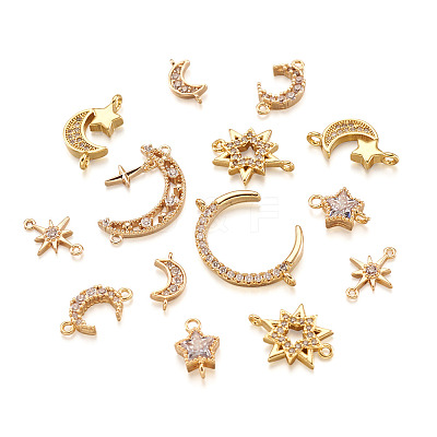 Kissitty 16Pcs 8 Style Brass Clear Cubic Zirconia Links Connectors ZIRC-KS0001-03-1
