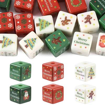 20Pcs Christmas Printed Opaque Acrylic Beads OACR-FS0002-53B-1