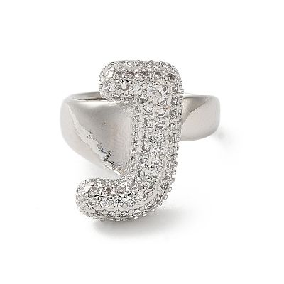 Letter Brass Micro Pave Clear Cubic Zirconia Open Cuff Ring for Women RJEW-N046-03J-P-1