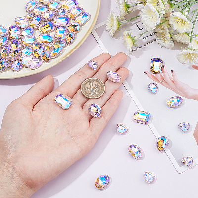 64Pcs 4 Style Pointed Back Glass Rhinestone Cabochons RGLA-FG0001-08-1