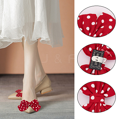 4Pcs 2 Colors Retro Polka Dot Pattern Polyester Bowknot Shoe Decorations FIND-GF0005-02-1
