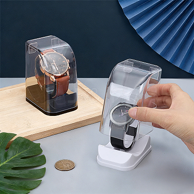 2Pcs 2 Colors Plastic C-Shaped Single Watch Display Cases CON-PH0003-61-1