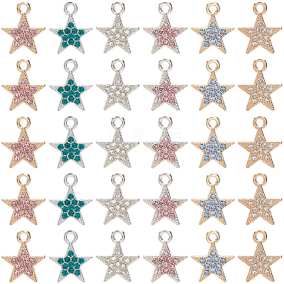 36Pcs 6 Colors Alloy Rhinestone Pendants RB-SC0001-16-1