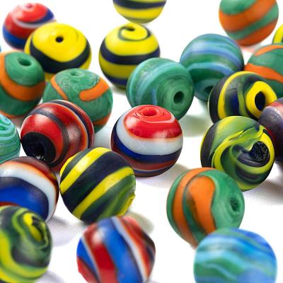 40Pcs 4 Colors Handmade Frosted Lampwork Beads LAMP-LS0001-06-1
