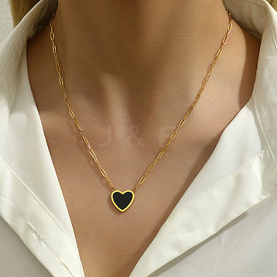 Natural Shell Heart Pendant Necklaces with Golden Stainless Steel Paperclip Chains EU3732-1-1