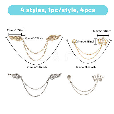 4Pcs 4 Styles Alloy & Iron Hanging Chain Brooches JEWB-CA0001-64-1