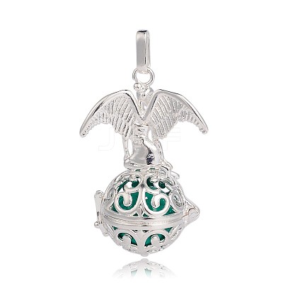 Silver Color Plated Brass Hollow Round Cage Pendants KK-J248-07S-1