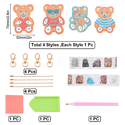 DIY 4Pcs Bear Diamond Painting Keychain Kits DIY-SC0016-89-1