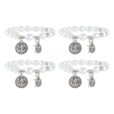 4Pcs Religious Alloy Beaded Charm Bracelets BJEW-DC0001-32-1