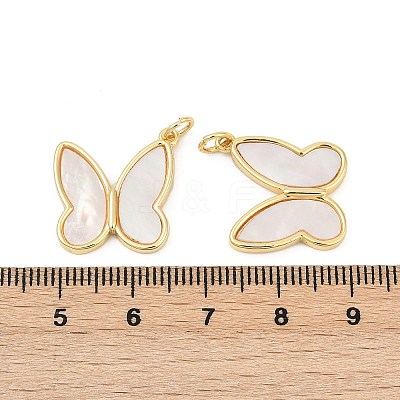 Brass Pave Natural White Shell Pendants KK-U058-30G-02-1