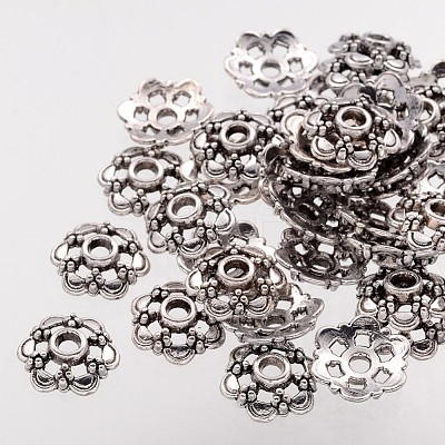 6-Petal Filigree Flower Tibetan Silver Bead Caps X-AA0502-NF-1