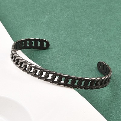 316 Surgical Stainless Steel Curb Chain Cuff Bangles BJEW-C125-01AS-1