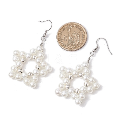 Star ABS Plastic Imitation Pearl Beaded Dangle Earrings EJEW-JE06329-1