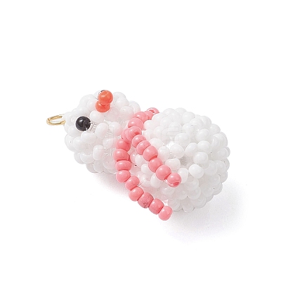 Glass Seed Beaded Snowman Pendants PALLOY-MZ01007-02-1