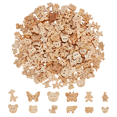 240Pcs 12 Styles 2-Hole Wood Buttons BUTT-AR0001-23-1