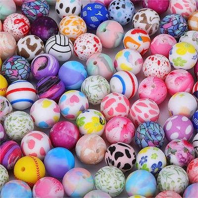 Printed Round Silicone Focal Beads SI-JX0056A-16-1