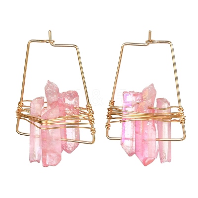 Electroplated Natural Quartz Wire Wrapped Earrings for Girl Women EJEW-JE04645-01-1